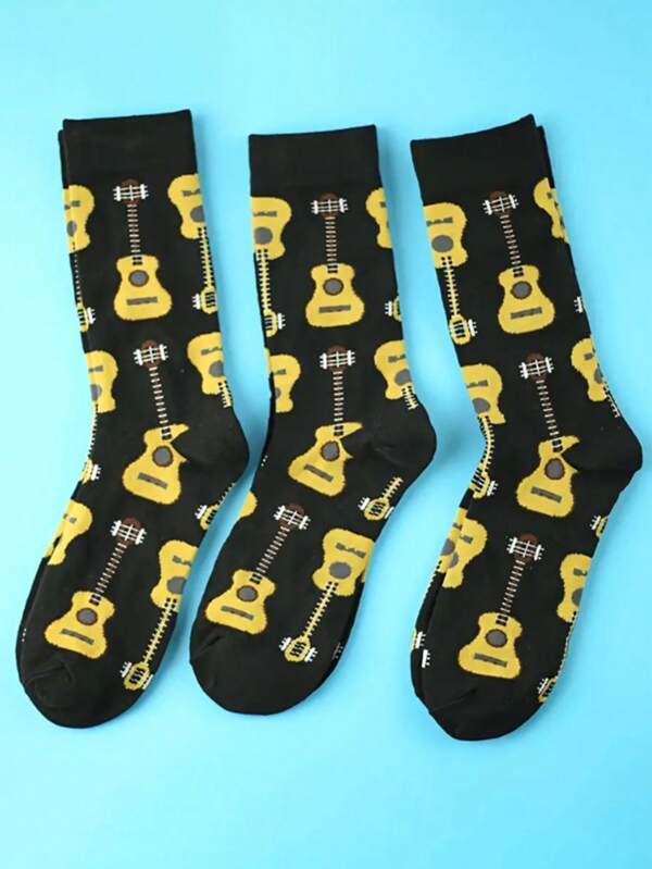 1 Pair Fashion, Versatile, Sweat-Absorbing, Breathable Men's Crew Socks With Creative Design