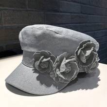 1pc Cowboy Rose Flower Navy Hat/Newsboy Hat, Retro Holiday Style, Eye-Catching And Versatile, A Must-Have For Going Out, Parties, Dates, Multiple Colors Available