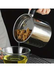 1/2pcs Stainless Steel Kitchen Grease Container With Strainer - Easy Pour Handle, Durable Cooking Oil And Grease Storage Jar, Food Strainer, Essential Kitchen Accessories For Home Or Restaurant Use, Kitchen Grease Can Oiler - Nhiều màu - Xem 2