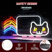 1pc Rainbow Cat Neon Sign, Colorful Rainbow Cat Neon Sign, For Wall Decoration, Dimmable And Powered By USB, For Bedroom Pet Store Games Room Birthday Party Decorations Gift