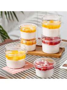 10个带盖可重复使用蛋糕杯，不易碎，适用于酸奶、椰奶、布丁、燕麦片、奶油蛋糕，透明甜点杯，可用于盛放蛋糕、慕斯、纸杯蛋糕、冰淇淋等。 - 透明 - 查看 7
