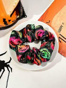 3 件套时尚印花发圈，南瓜、骷髅、布卷发饰，适合女性、百搭发型、马尾辫夹、发圈、发绳 - 彩色 - 查看 7