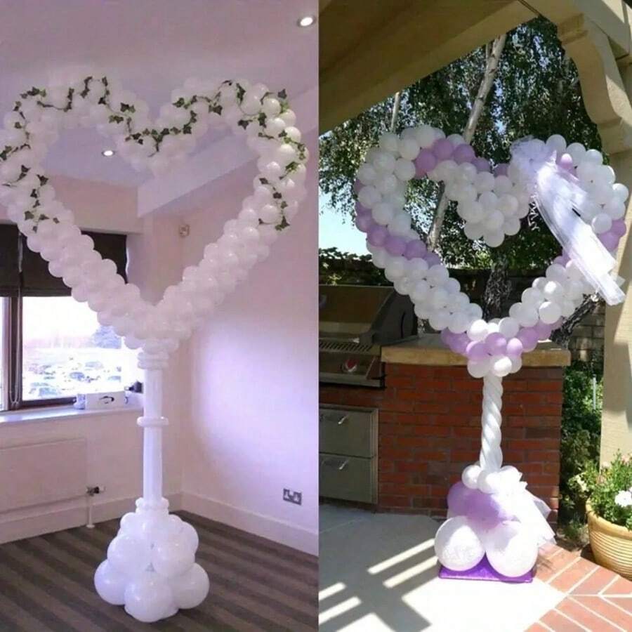 16 Piece Elegant Heart-Shaped Balloon Arch Kit - Perfect For Weddings, Valentine's Day, Birthdays, And Engagements Romantic Dates,| Durable Plastic Heart Decoration With Circular Ring Holder(This Product Set Does Not Include Balloons) - 白色 - 查看 1