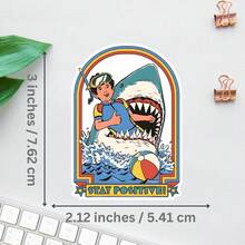 Stay Positive Vinyl Sticker, Funny Cute Shark Diving Sticker, Humorous Waterproof Sticker For Water Bottles, Kindle, Laptops, Books, Tumbler, Cars, Journals, And Outdoor Use, Removable, Reusable And High Quality Adult Humor Funny Quote Sticker,For School Supplies,Back To School - Multicolor - View 7