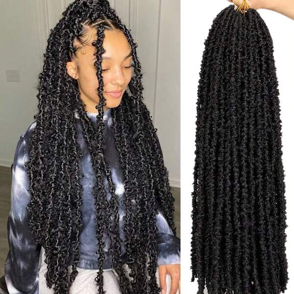 Karida Butterfly Locs Crochet Hair Long Distressed Faux Braids Hair Pre-Looped Synthetic Crochet Soft Locs Goddess Locs Hair Extensions Faux Locks Crochet Hair Braids Extensions Soft Locks Curly Braid Synthetic Hair For Women