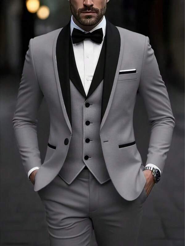 3 Pcs Men's Spring Quality Business Suit Men's Solid Color Groom's Wedding Dress Male Slim Fit Casual Blazers Jackets Vesr Trousers