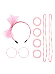 Forever & Moment 8 件套 80 年代女士服装配饰套装仿珍珠项链手链圆形耳环蕾丝蝴蝶结发带婚礼化妆舞会节日装饰礼物万圣节 - 多色 - 查看 21