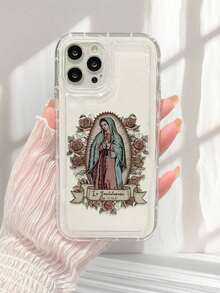 Women's Floral Virgin Mary Print Clear Case Suitable For IPhone17/IPhone17 Air/IPhone17 Pro/IPhone17 Pro Max/16 Pro Max/15 Pro Max/14 Pro Max/13 Pro Max/12 Pro Max - 無色 - 查看 4