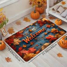 1 pieza Felpudo navideño de hojas de otoño con estampado de grano de madera azul y arce, suave, antideslizante y absorbente, lavable, para decoración del hogar festiva y acogedora, rectangular de pelo corto para sala de estar, dormitorio, cocina, lavandería, baño