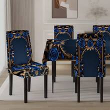 1pc/5pcs/7pcs/30pcs Luxurious Peacock Blue Embroidered Floral Rectangle Tablecloth + Removable Chair Cover Set, 100% Polyester Velvet Tablecloth, Applicable For Home Dining Room, Living Room, Kitchen, House, Hotel Daily Use, Gift, Party Decor 1 Tablecloth + 4 Chair Covers Or 1 Tablecloth + 6 Chair Covers