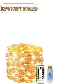 USB Copper Wire Light String -8 Modes, USB Power Supply With Remote Control, String Light Decoration, Suitable For Weddings, Christmas, Bedrooms, Birthdays, Home Decoration -50/100/200/300 LED (Warm White/White/Color)