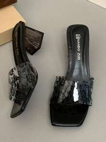 少女夏季户外简约一脚蹬凉鞋，2025新款韩版镂空高跟拖鞋，优雅居家 - 黑色 - 查看 4