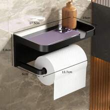 黑色厕纸架，带支架，浴室厕纸架带手机支架，纸巾架，适用于浴室/厨房，无需钻孔，浴室配件，浴室工具
