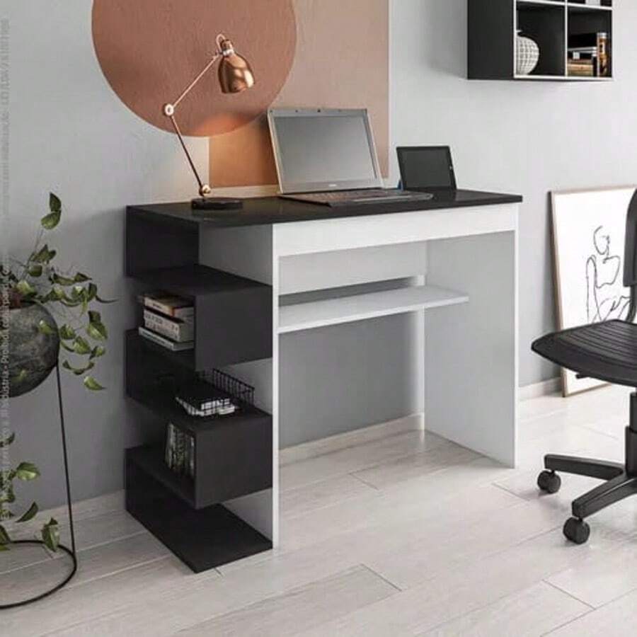 Elite Gaming Computer Table – Compact Desk With Side Niches – Ideal For Study, Work Or Games – Assorted Colors - Blanco y Negro - Ver 1