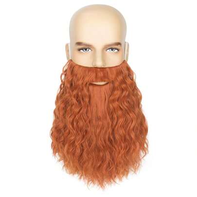Men Long Curly Wizard Beard With Elastic Band Adult Novelty Costume Facial Hair Cosplay Party Mustache (Grey)