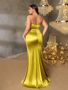 This Elegant Mermaid Slit Satin Formal Evening Gown Is Suitable For Red Carpet Events, Formal Dinners, Luxury Wedding Receptions, And Black Tie Galas. - Olive Green - View 2