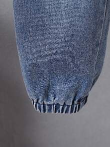 2 pezzi Set maglietta polo a righe in maglia e pantaloni in denim da ragazzo casual, adatto per sport, uso quotidiano, scuola, attività all'aperto in primavera e autunno