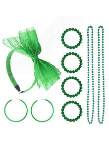 Forever & Moment 8 件套 80 年代女士服装配饰套装仿珍珠项链手链圆形耳环蕾丝蝴蝶结发带婚礼化妆舞会节日装饰礼物万圣节 - 多色 - 查看 20