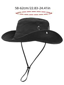 1 件男士纯色抽绳遮阳渔夫帽，户外休闲风格时尚舒适可调节帽子，适合春夏季、休闲、旅行、海滩、青少年 Y2K 风格、返校季 - 黑色 - 查看 4