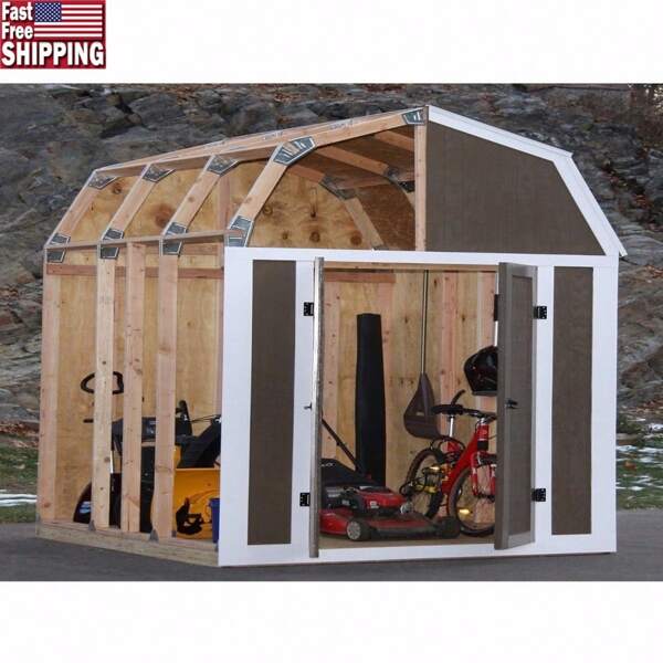 Barn Style Shed Kit Easy Assembly Galvanized Steel Durable Storage Solution No Angle Cutting Outdoor Use 97.60 Inch