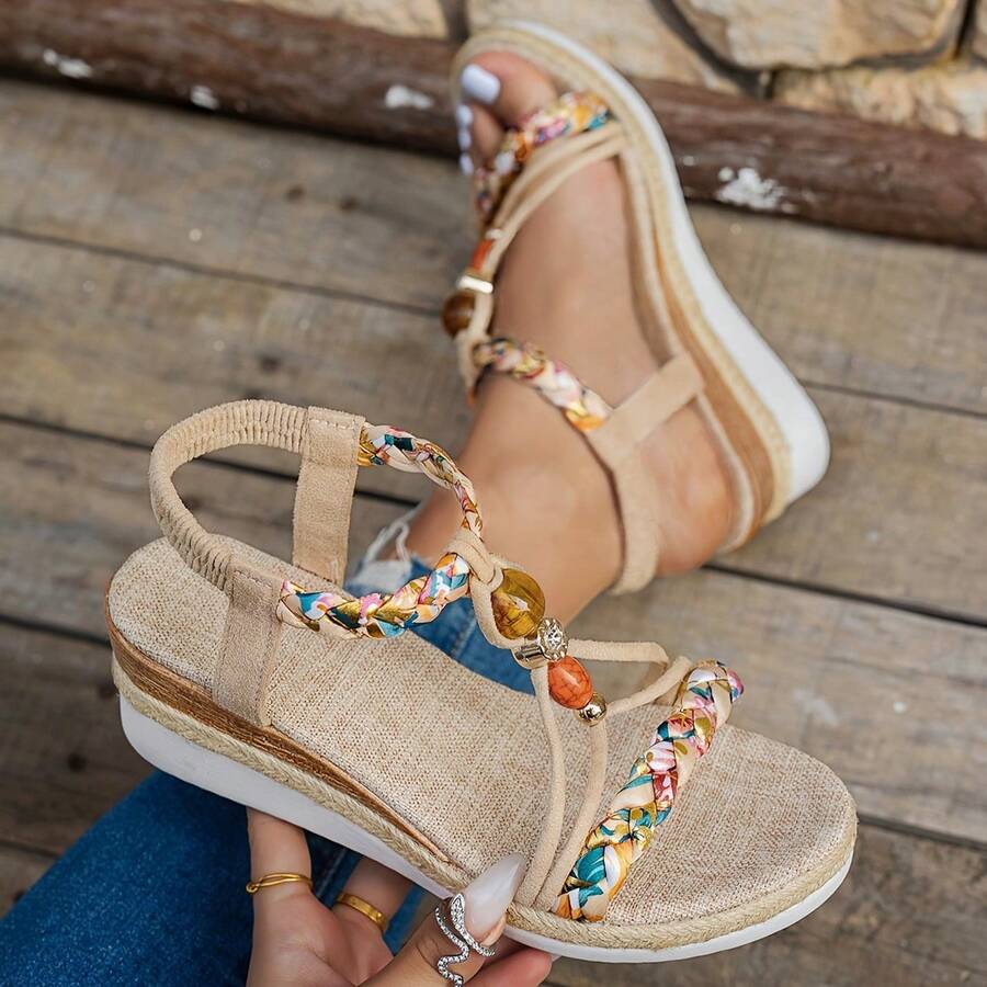 Summer Shoes For Women Covered,Rubber Women Casual Shoes,Flat Shoes For Women,2025 New Beach Shoes, Suitable For Outdoor Travel - 米白色新款 - 查看 1