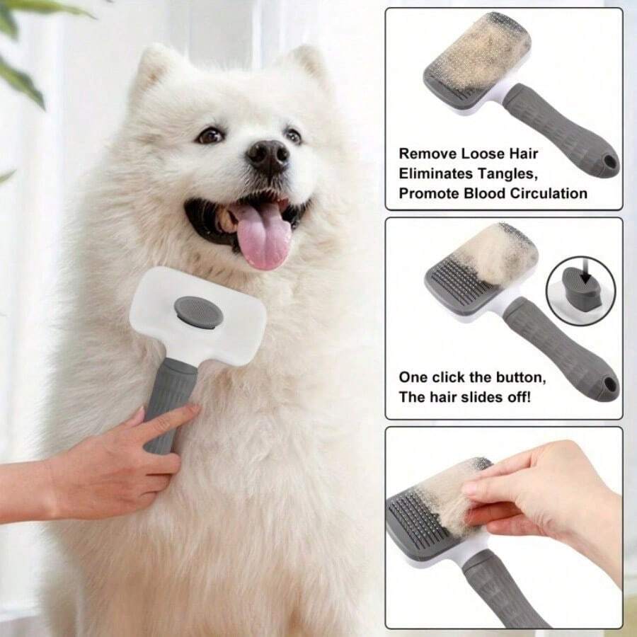 1 Piece Essential For Pet Hair Care! One Click Hair Removal Massage Comb, Suitable For Both Cats And Dogs For Quick Grooming, Cleaning Hair And Soothing Massage, Improving Health And Relieving Stress - Xám - Xem 1