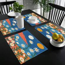 1/2/4/6 Set, Simple And Creative Watercolor Style Patterns, Bright Colors, Fashion, Minimalism, Linen Table Mat, Dining Table Decoration, Creative Printing, Washable Table Mat, Practical And Warm Desktop Decoration, Essential For Home And Kitchen, Suitable For Family Gatherings, Holiday Decoration, And Room Decoration.