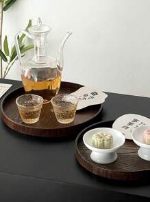 1 个圆形木质优质托盘，适用于盛放食物、小吃、饮料、寿司、牛排、披萨、甜点、蛋糕、面包、早餐托盘、咖啡托盘、茶托盘、冷盘