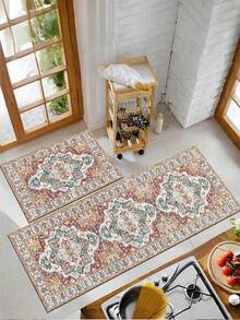 1件浅红色波西米亚风厨房地毯，现代速干厨房小地毯，门垫，舒适床边地毯，走廊地毯，防滑吸水厨房垫，适用于各种地板，舒适站立垫，跑步垫，派对聚会家居装饰地毯，室内入口地毯，加厚柔软厨房地垫，防滑厨房装饰地毯 - 彩色 - 查看 2