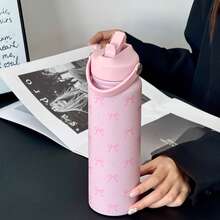 HILAKE 1 pezzo Bottiglia d'acqua isolata da 800ml/1000ml con motivo a fiocco - Stoviglie durevoli e riutilizzabili ideali per l'idratazione estiva, borraccia estetica vintage Y2K per bevande calde e fredde - Perfetta per avventure all'aperto, picnic, sport, campeggio e uso in ufficio