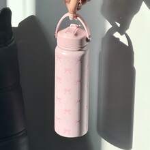 HILAKE 1 pezzo Bottiglia d'acqua isolata da 800ml/1000ml con motivo a fiocco - Stoviglie durevoli e riutilizzabili ideali per l'idratazione estiva, borraccia estetica vintage Y2K per bevande calde e fredde - Perfetta per avventure all'aperto, picnic, sport, campeggio e uso in ufficio