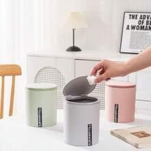 1 pieza Basurero de escritorio con tapa abatible, Papelera de almacenamiento para oficina, Apto para baño, cocina, bote de basura del inodoro