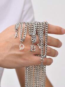 1pc Hot Classic Stainless Steel Initial Pendant Chain Necklace For Men - Silver - View 8