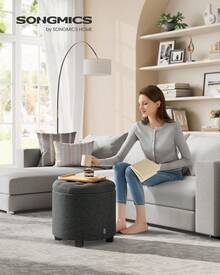 Round Ottoman, Ottoman With Storage, 17.7 Dia. X 17.5 H Inches Foot Rest With Legs, Load Up To 330 Lb, For Living Room, Bedroom, Dark Gray ULOM011G01,8059559 - 藕粉色 - 查看 5