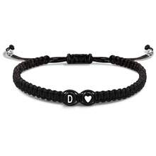 Black Background White Text, Black Drip-Oil Heart-Shaped, Black Jewelry Rope Braided Flat-Knot Bracelet - Black - View 16