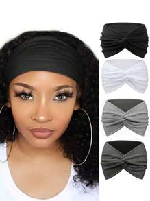 4 pezzi/set Fasce per capelli alla moda boeme di colore unito per donne, foulard retrò intrecciati, accessori per capelli sportivi antiscivolo e assorbenti, fasce eleganti per capelli, fascia per la testa alla moda, per la scuola e l'università