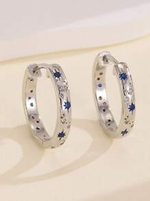 Summer 14K Gold Plated Star Shine Hoop Earrings For Women Cubic Zirconia Celestial Chunky Hoops Earrings Gold Earrings For Women Fashion Accessories Graduation Gift Fall Earring Christmas Earring