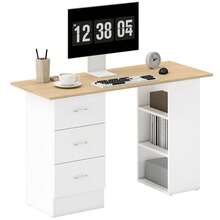 HOMCOM 120cm Computer Desk, Writing Table, PC Workstation With 3 Storage Shelves And Drawers - white yellow - View 3