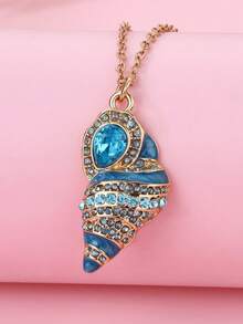 1 件女孩贝壳形锌合金渐变色喷漆彩色水钻装饰吊坠项链，适合日常休闲佩戴 - 彩色 - 查看 6