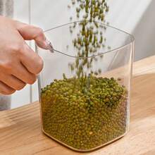 1pc Food Storage Container With Airtight Bamboo Lid, Available In 460ml, 1100ml, 2400ml Capacity - Durable, Transparent PET Material, Square Shape, Suitable For Storing Pasta, Sugar, Flour, Grains, Beans And More - Clear - View 7