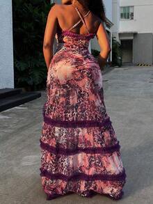 Purple Dresses For Women Sexy Sleeveless Lace Hem Deep V Neck Cocktail Dress Strapless Spaghetti High Slit Long Dress 2024 Fall & Winter Christmas Party Gifts - Màu tím - Xem 2