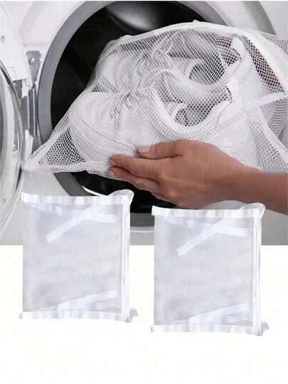 1pc-Reusable Mesh Laundry Bag For Shoe Drying, Rectangular Zippered Washer And Dryer Bag With Adjustable Straps, Honeycomb Weave Sports Shoe Dryer Net For Clothes And Laundry Room, Laundry Bags,Spring,Minimalist,Summer Tops