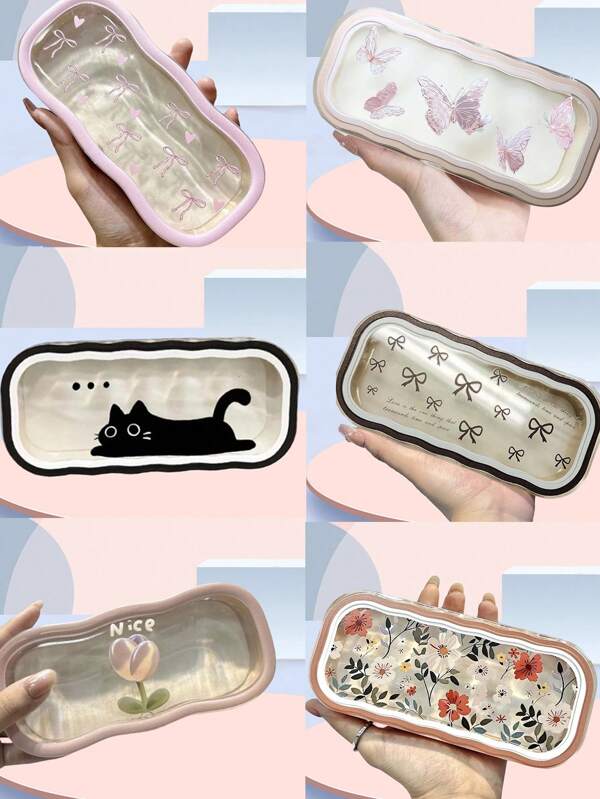 1pc Fashion Minimalist Butterfly Print Eyeglasses Case, Wavy Sunglasses Case, Prescription Glasses Storage Box