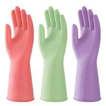 3 pares de guantes de limpieza de goma natural, impermeables y antideslizantes, sin PVC ni látex, adecuados para lavar platos en la cocina, limpiar el baño, el inodoro, lavar vehículos y tareas domésticas diarias, reutilizables, opción ideal para la limpieza del hogar - Multicolor - Ver 11