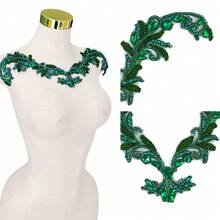 Vestidos de encaje hechos a mano que se pueden coser con accesorios de lentejuelas y cuentas (talla S7, verde oscuro) - Verde Oscuro - Ver 5
