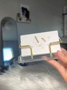1pc Metal & Acrylic Transparent Business Card Holder Stand, Suitable For Party Invitations, Wedding, Gathering, Party Card Holder, Luxury Party Card Holder, Halloween, Christmas Party Card Holder