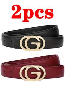 2 件字母女士腰带，适合休闲和商务风格，字母扣设计，无纺布编织，大尺寸，适合日常通勤、聚会、婚礼、海滩和大学使用 - 黑色秋季、秋季、万圣节 - 彩色 - 查看 13