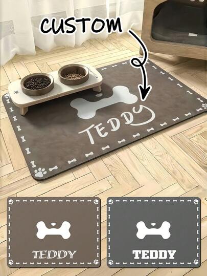 Personalized Super Absorbent Dog Food Mat, Customizable Pet Bowl Pad, Made Of Rubber And Diatomite Material, Suitable For Dogs