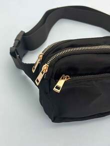 Mochila minimalista de nailon de moda para mujeres/estudiantes, adecuada para diversas actividades al aire libre - Negro - Ver 4
