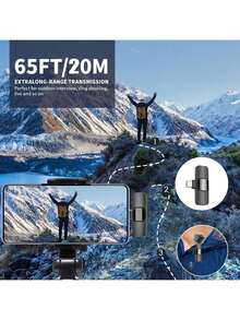 无线领夹式麦克风,兼容 和 iPad Type-C 接口,即插即用,2.4G 超低延迟,内置降噪芯片,适用于视频录制、采访、播客和 Vlog,配备 50mAh 可充电电池 - 黑色 - 查看 7